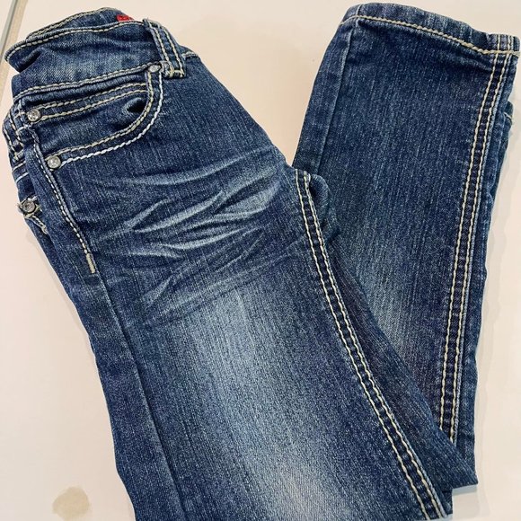 GIRL'S JEANS SIZE 4 RED RIVET with Bling ~Zipper great condition Adorable - Picture 3 of 5